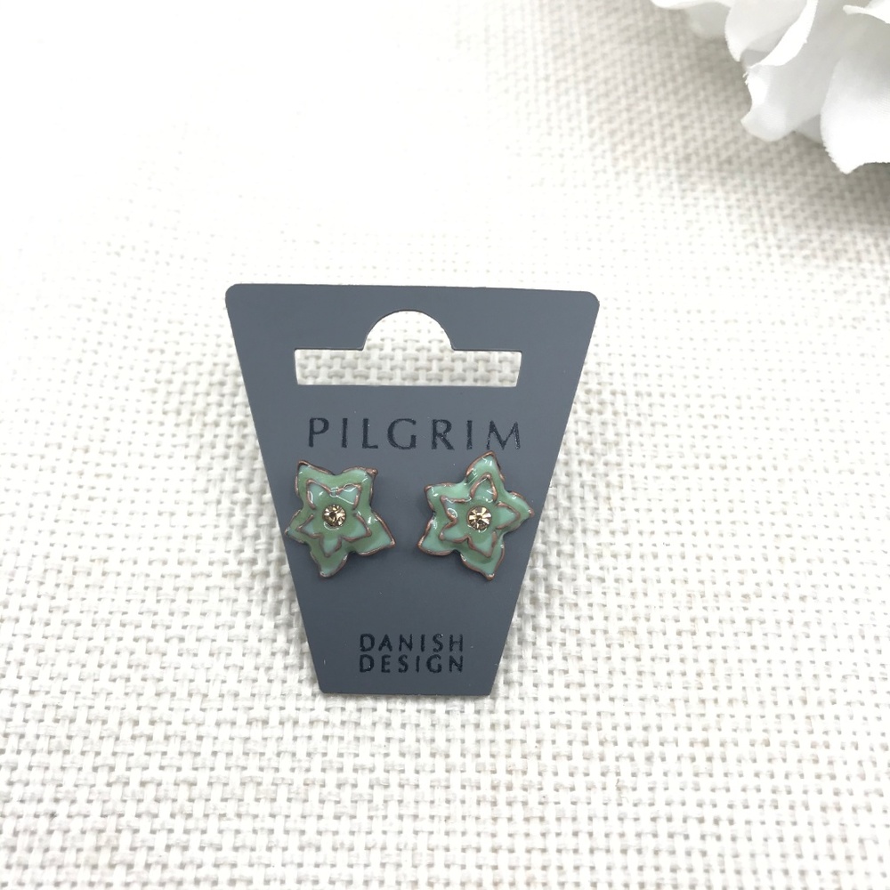 Rose Goldtone Green-blue Enamel Stud Earrings